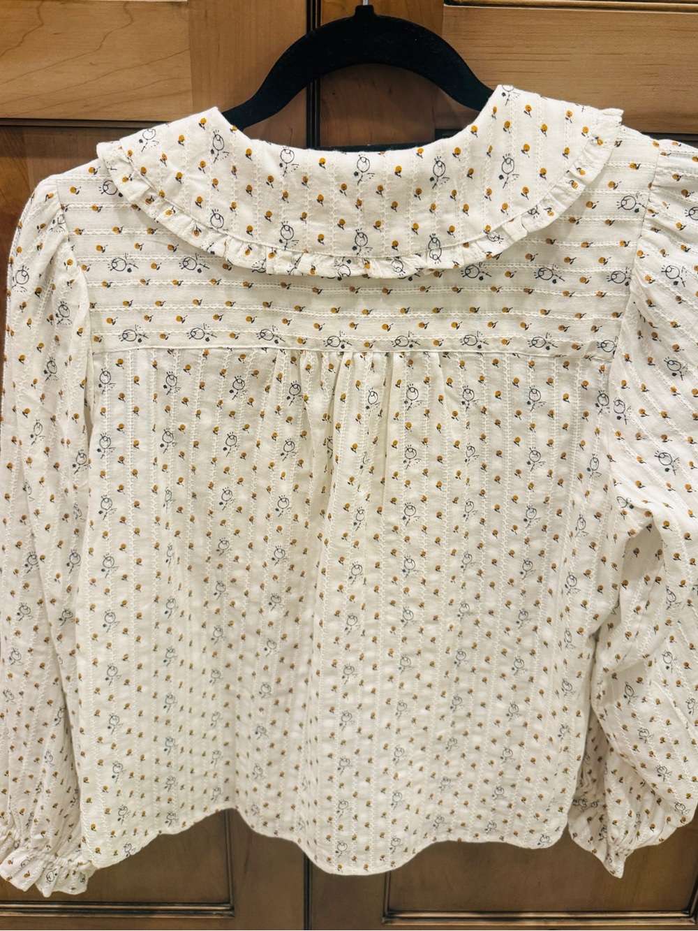 Pilcro Anthropologie Blouse with Yellow Print and Scalloped Collar size S - Picture 4 of 4